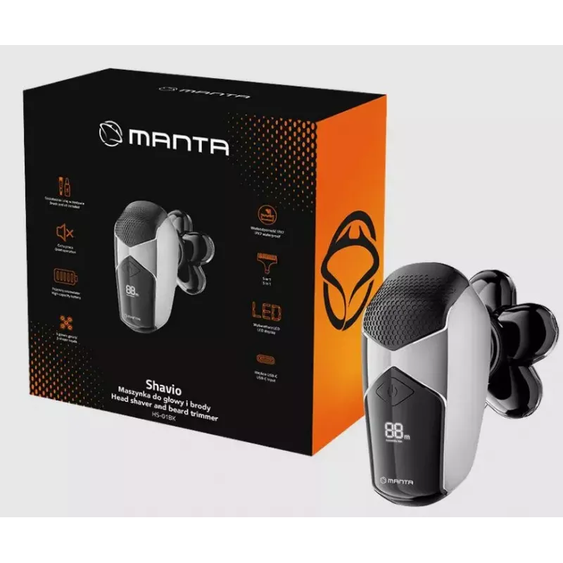 Manta HS-01BK Shavio galvos ir barzdos skutimo rinkinys, juodas/chromas