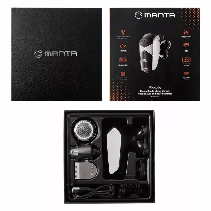 Manta HS-01BK Shavio galvos ir barzdos skutimo rinkinys, juodas/chromas