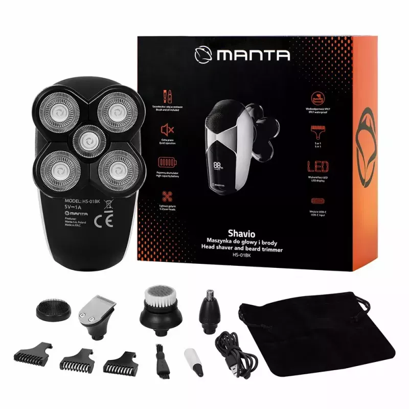 Manta HS-01BK Shavio galvos ir barzdos skutimo rinkinys, juodas/chromas