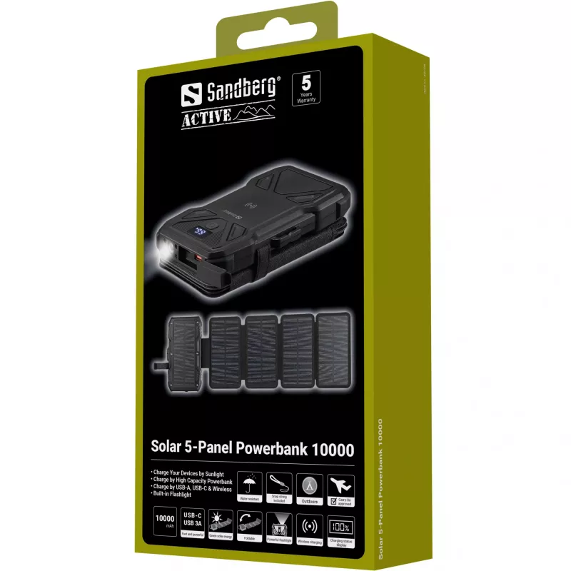Nešiojamas Power Bank Sandberg Solar 5-Panel 10000 mAh