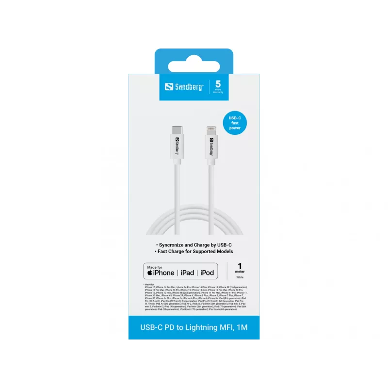 USB-C PD – Lightning kabelis Sandberg 1 m MFi