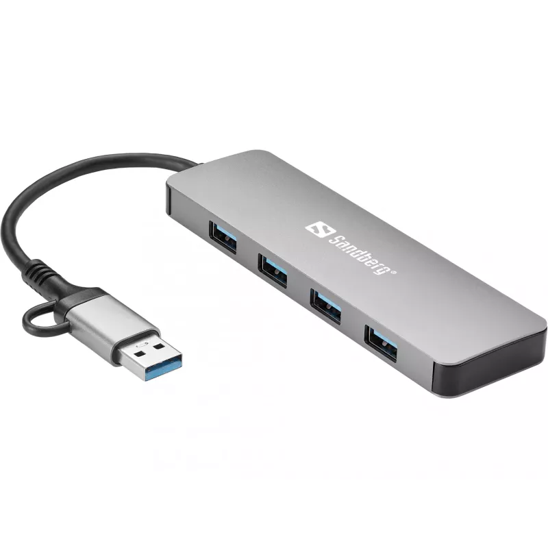 Sandberg USB-C/A į 4xUSB 3.0 šakotuvas aliuminis 5000 Mbit/s