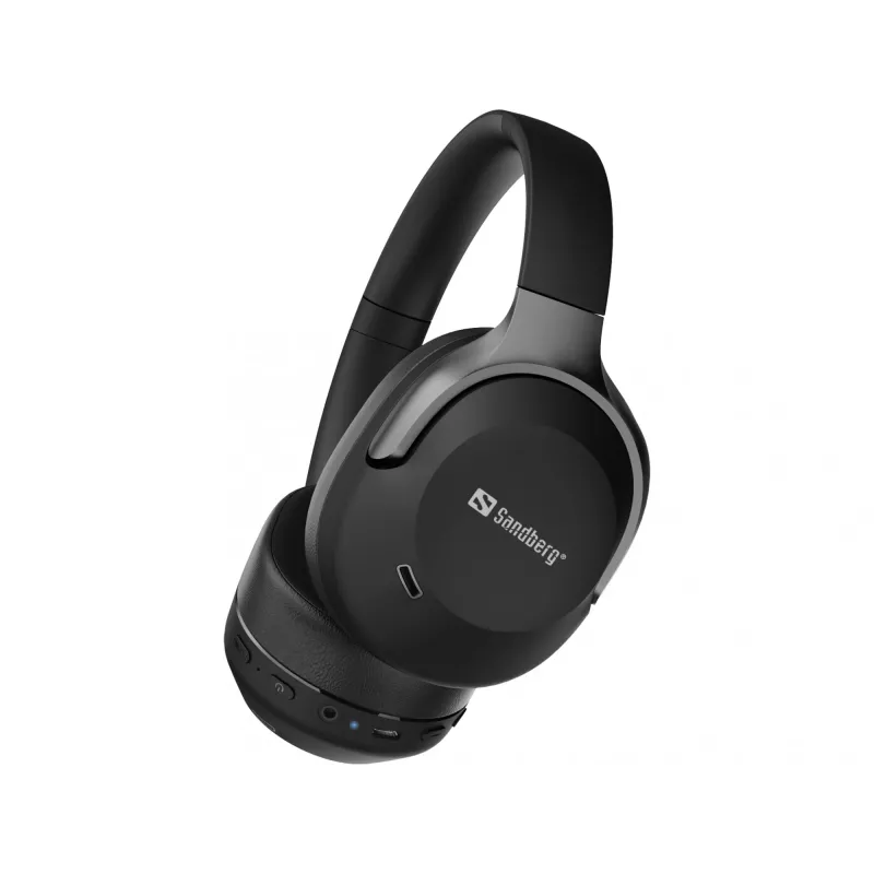 Sandberg Wireless Travel Headset ANC+ENC, belaidės ausinės, skambučiai/muzika, 228 g, juodos