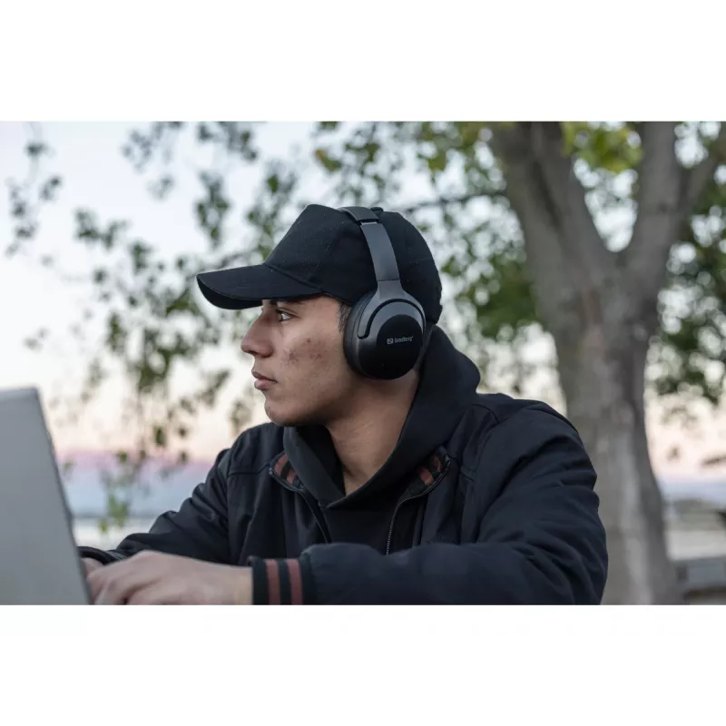 Sandberg Wireless Travel Headset ANC+ENC, belaidės ausinės, skambučiai/muzika, 228 g, juodos