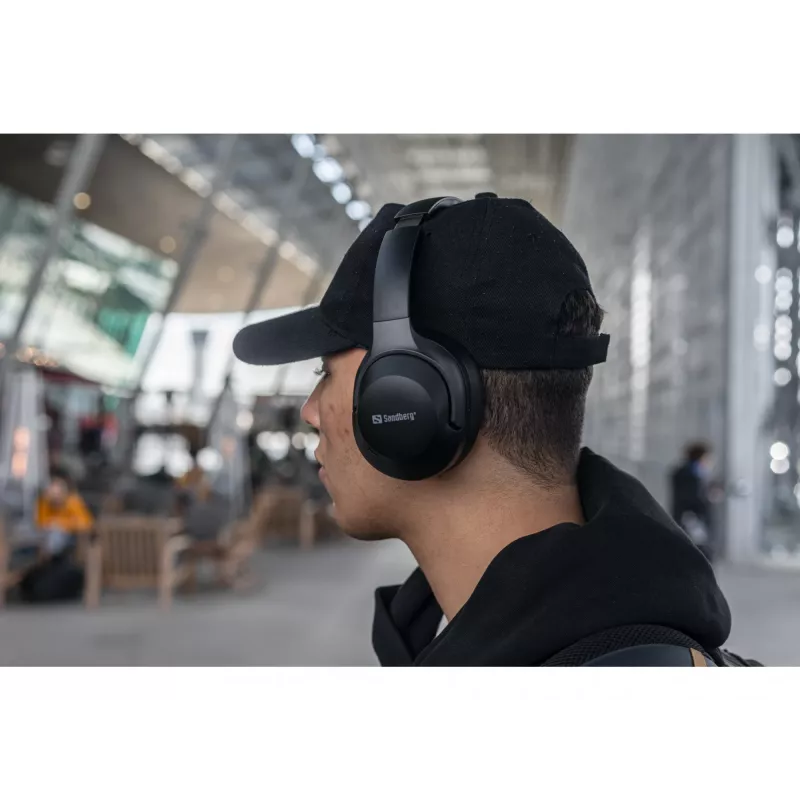 Sandberg Wireless Travel Headset ANC+ENC, belaidės ausinės, skambučiai/muzika, 228 g, juodos