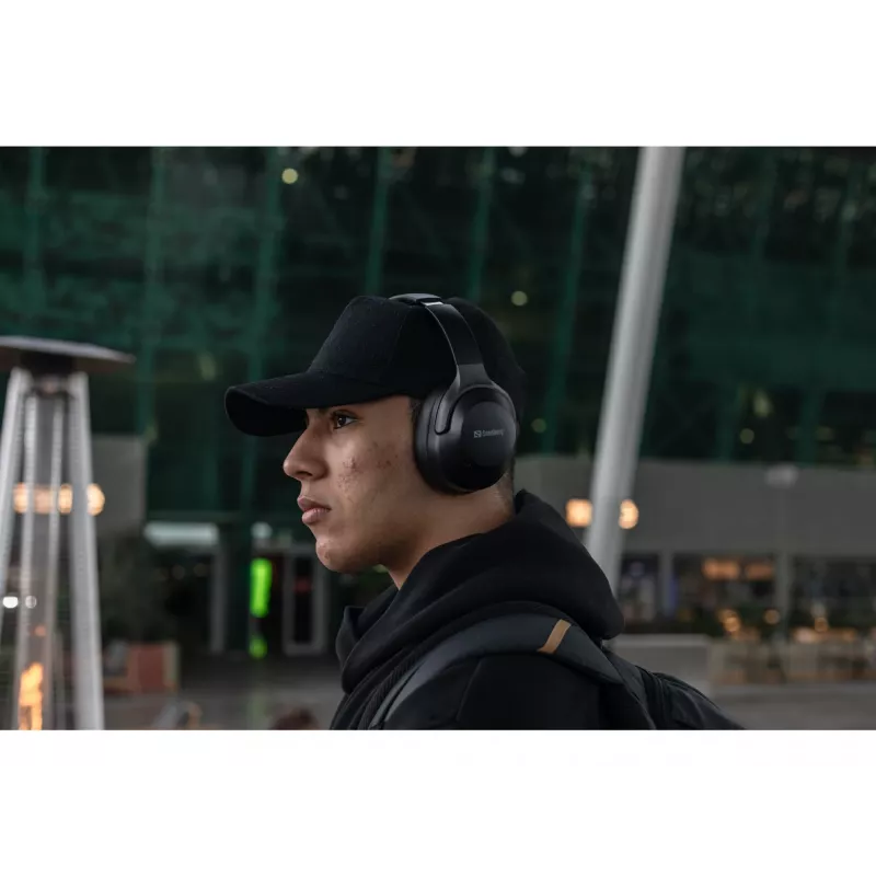Sandberg Wireless Travel Headset ANC+ENC, belaidės ausinės, skambučiai/muzika, 228 g, juodos