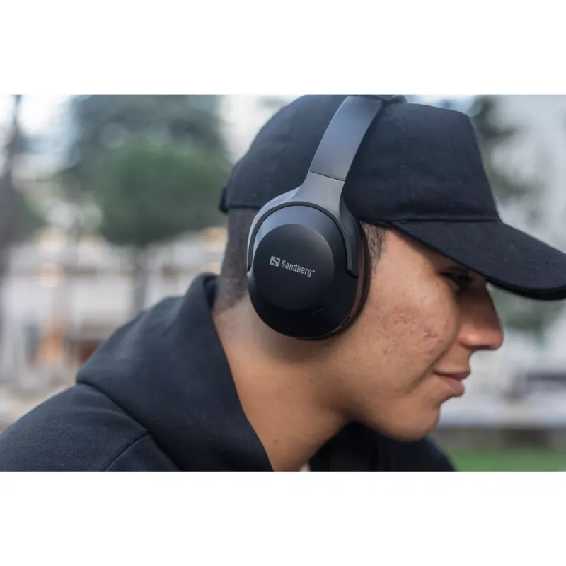 Sandberg Wireless Travel Headset ANC+ENC, belaidės ausinės, skambučiai/muzika, 228 g, juodos