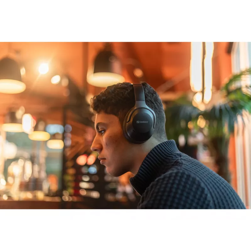 Sandberg Wireless Travel Headset ANC+ENC, belaidės ausinės, skambučiai/muzika, 228 g, juodos