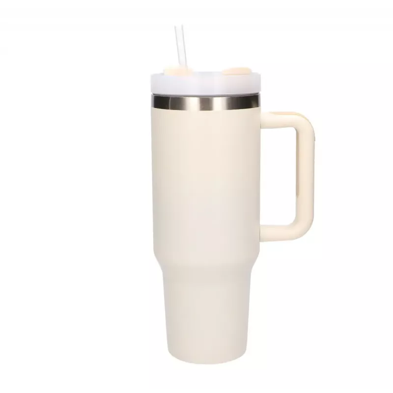 Kelioninis puodelis Extralink Black Forest 1200 ml smėlio spalvos – termo puodelis su šiaudeliu ir rankena