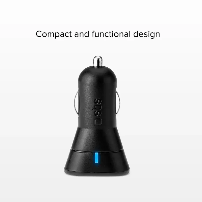 Automobilinis USB įkroviklis SBS Mobile TECR2USB24AFAST — 2×USB, 2.4A, greitas įkrovimas, juodas