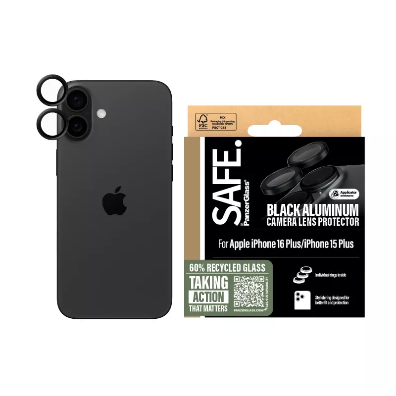 PanzerGlass SAFE.® kameros objektyvo apsauga juoda iPhone 16 | 16 Plus