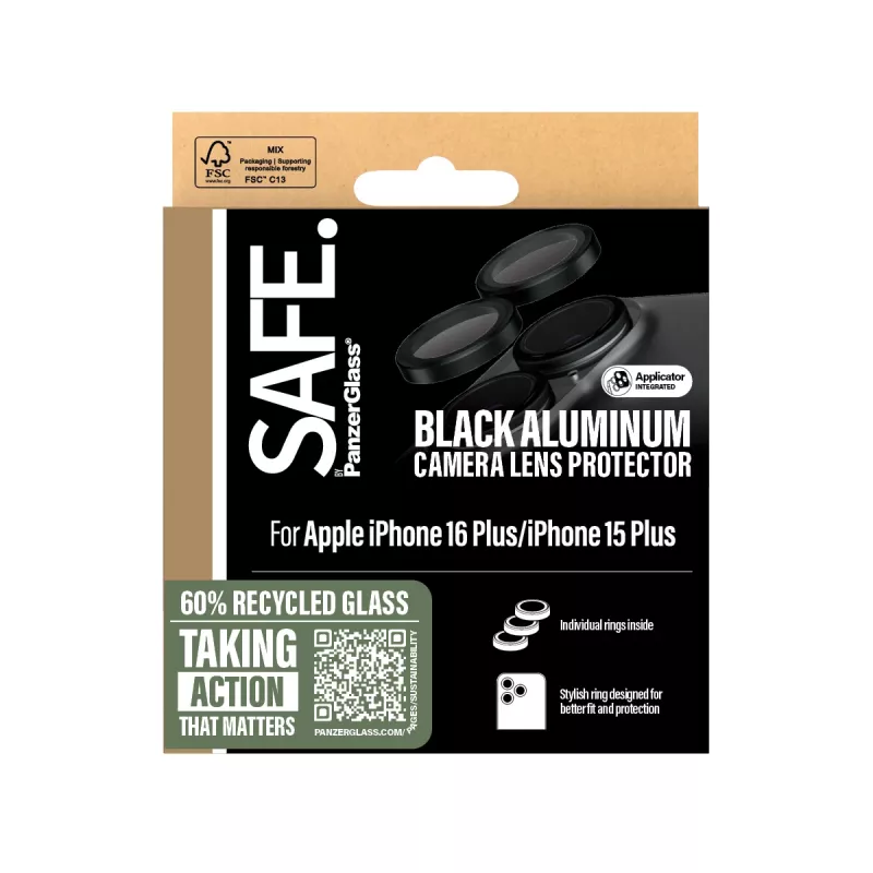 PanzerGlass SAFE.® kameros objektyvo apsauga juoda iPhone 16 | 16 Plus