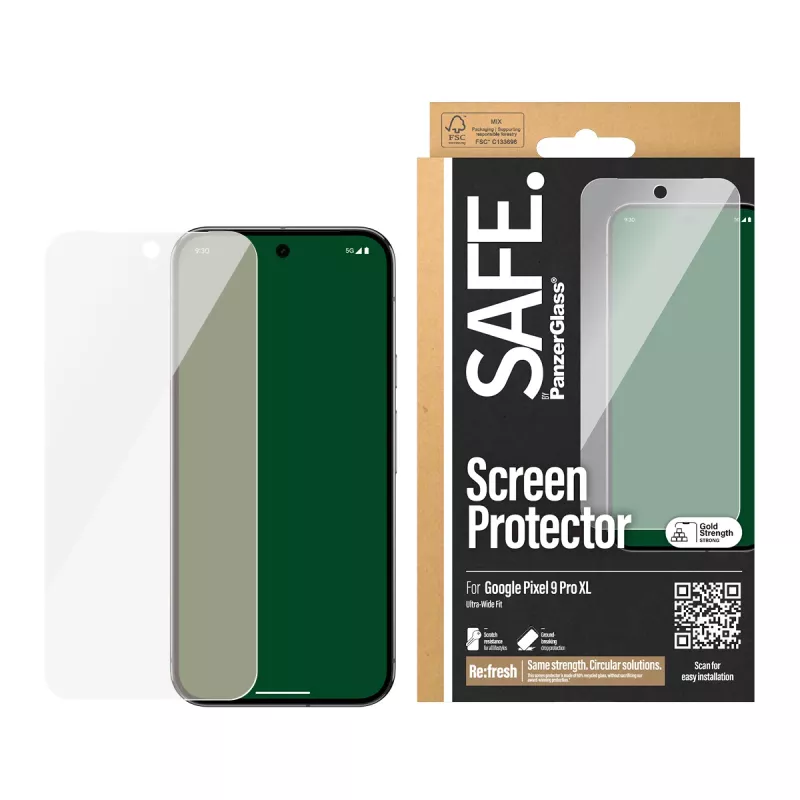 Apsauginis stiklas PanzerGlass SAFE. Google Pixel 9 Pro XL Ultra-Wide Fit Atsparus įbrėžimams Smūgiams