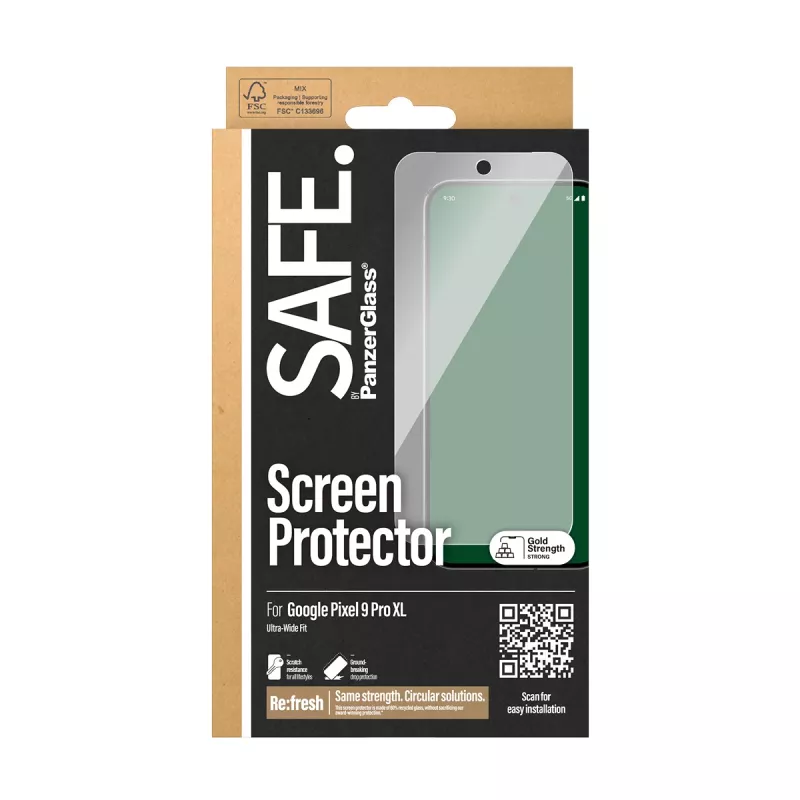 Apsauginis stiklas PanzerGlass SAFE. Google Pixel 9 Pro XL Ultra-Wide Fit Atsparus įbrėžimams Smūgiams