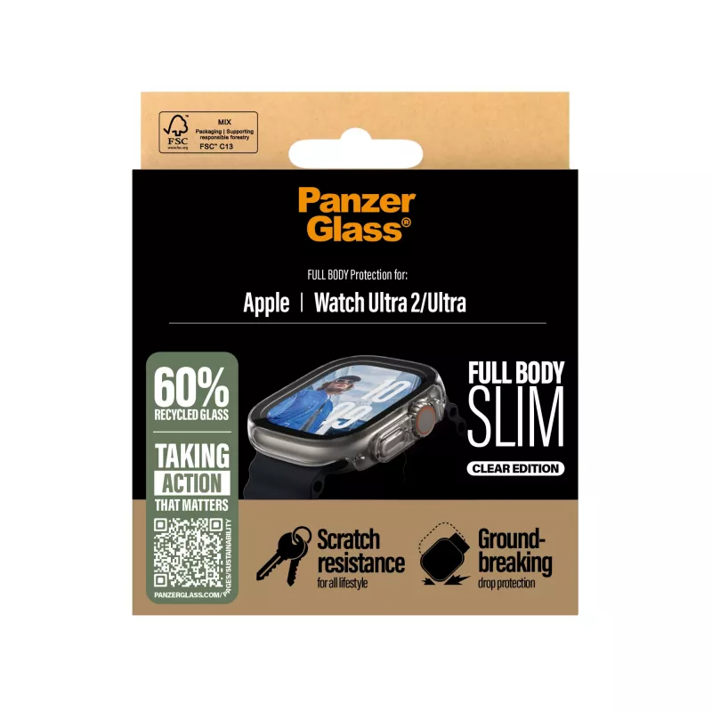 PanzerGlass ® Dėklas Visas Kūnas Lieknas Skaidrus Apple Watch Ultra 3 | Ultra 2 | Ultra | 49mm