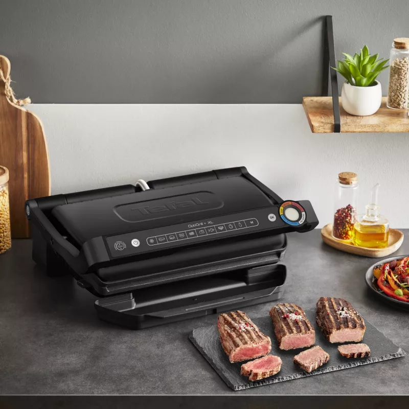 Kontaktinė grilio keptuvė Tefal Optigrill+ XL GC727810 2000 W, stačiakampė, reguliuojamas termostatas, juoda, 445×365×175 mm
