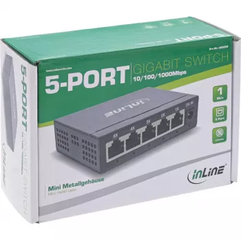 InLine Gigabit tinklo jungiklis 5 prievadų, 1 Gb/s, stalinis, metalinis korpusas, be ventiliatoriaus