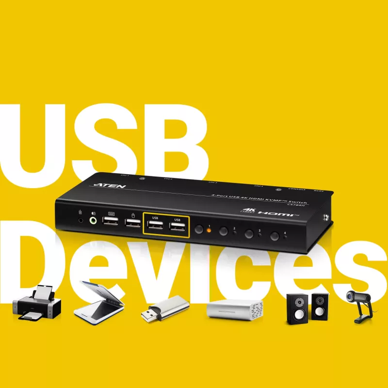 ATEN CS784H 4 prievadų USB 4K HDMI KVMP jungiklis klaviatūrai, pelei, vaizdui