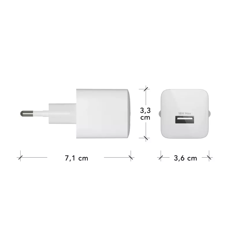 Sieninis įkroviklis dbramante1928 re-charge EU 18W USB-A Baltas