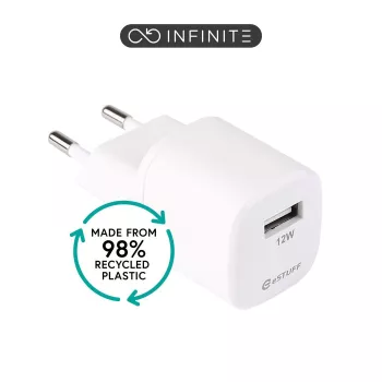 eSTUFF ES637001-BULK sieninis įkroviklis išmaniesiems telefonams ir planšetėms, baltas, AC 100–240V, USB-A + USB-C, 5V