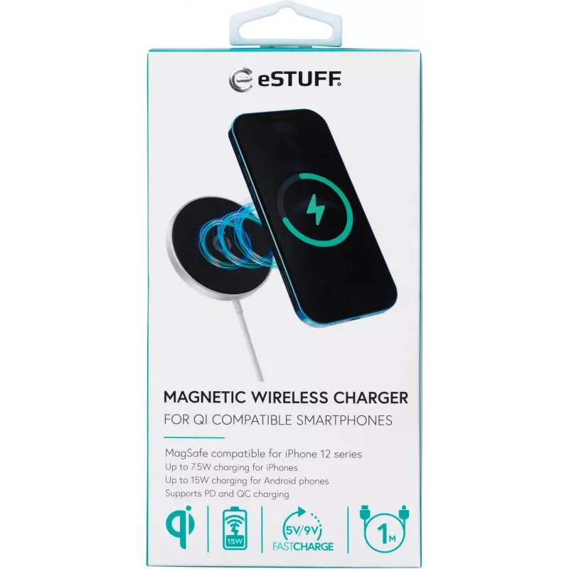 eSTUFF ES638100 belaidis įkroviklis išmaniesiems telefonams, aliuminis, 15 W, greitasis įkrovimas, Qi/MagSafe