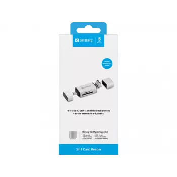 Sandberg Card Reader USB-C+USB+MicroUSB kortelių skaitytuvas