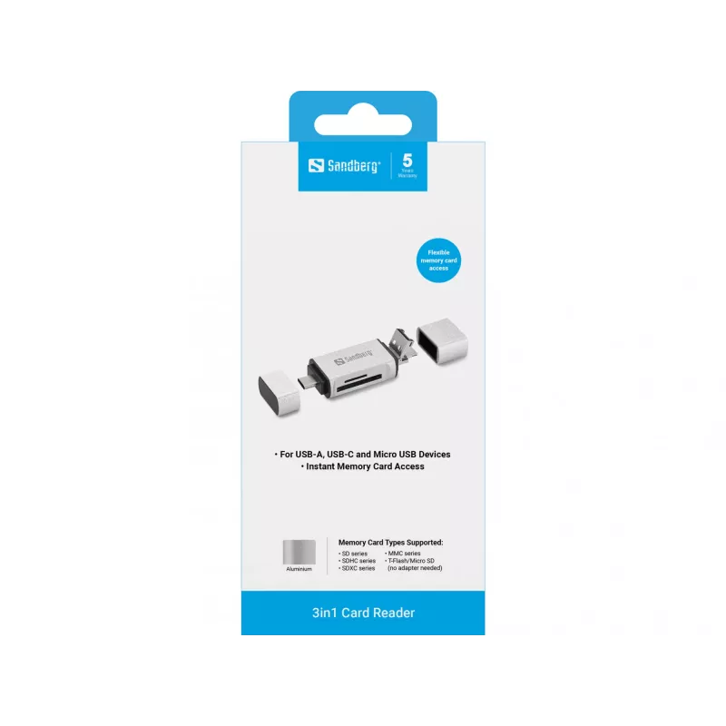 Sandberg Card Reader USB-C+USB+MicroUSB kortelių skaitytuvas