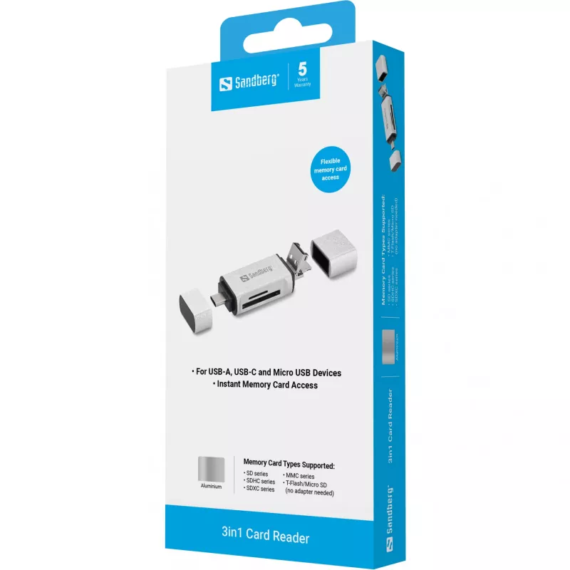 Sandberg Card Reader USB-C+USB+MicroUSB kortelių skaitytuvas