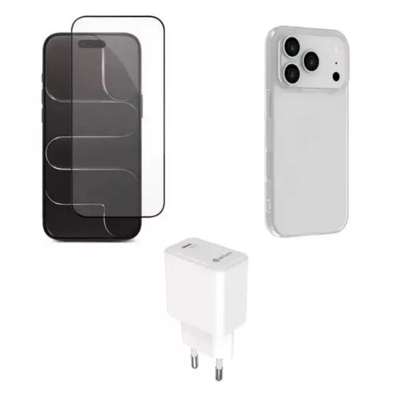 eSTUFF rinkinys iPhone 17 Pro Max (įkroviklis, dėklas, stiklas), ES-KIT-IPH17PROMAX, ruda