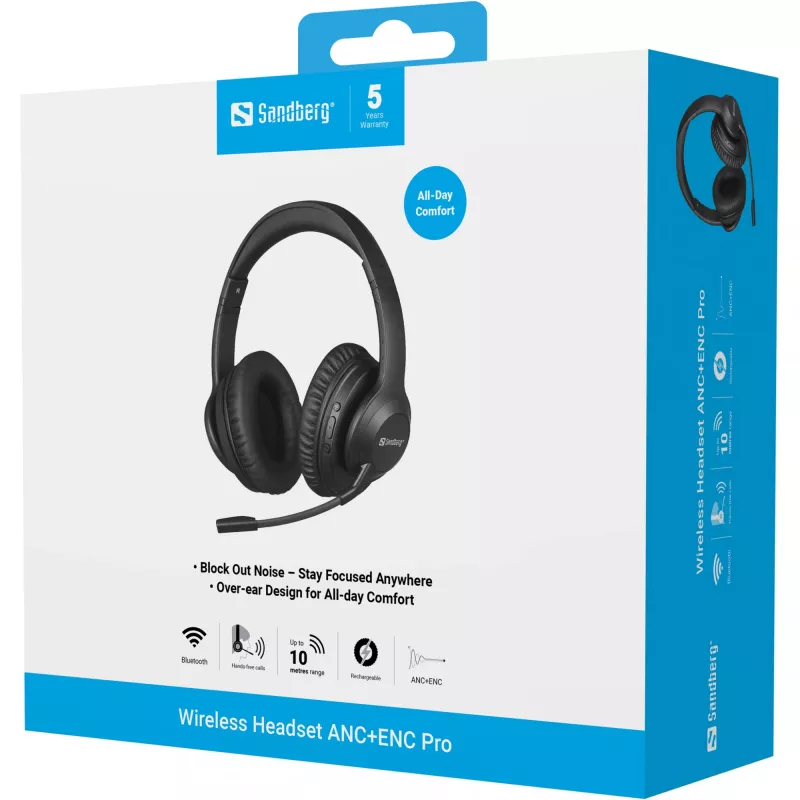 Sandberg Wireless Headset ANC+ENC Pro belaidės ausinės