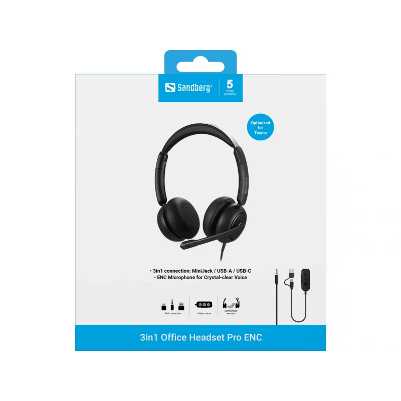 Laidinė ausinė Sandberg 3in1 Office Headset Pro ENC 20–20000 Hz