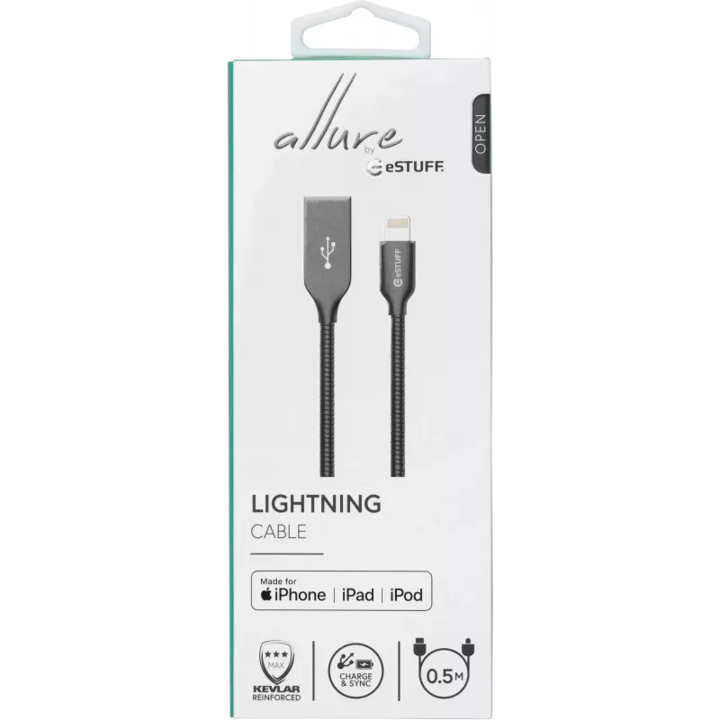 eSTUFF ES601065 Lightning laidas 0,5 m Pilka