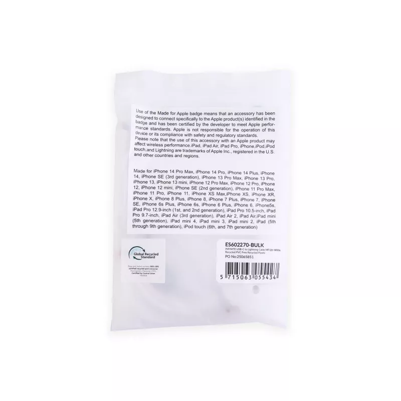 Lightning laidas eSTUFF ES602270-BULK 2 m baltas MFi sertifikuotas