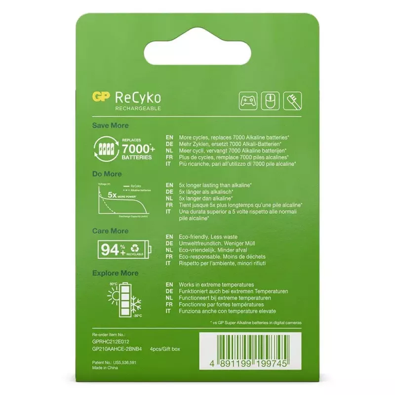 Įkraunama baterija GP Batteries ReCyko+ 2100mAh 4 vnt. AA NiMH
