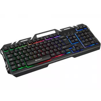 Klaviatūra Sandberg IronStorm Keyboard BE (AZERTY belgų, vielinė, membraninė, 104 klavišai, RGB LED)