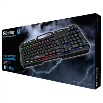 Klaviatūra Sandberg IronStorm Keyboard BE (AZERTY belgų, vielinė, membraninė, 104 klavišai, RGB LED)