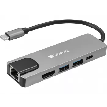 Sandberg USB-C 5in1 Travel Dock Saver, laidinis, USB 3.2 Gen 1, 100W