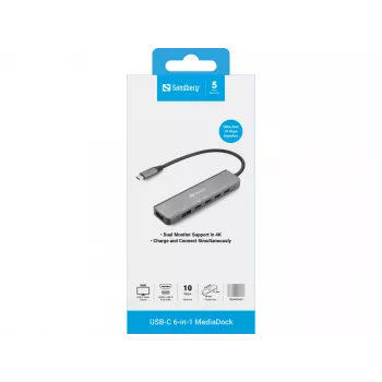 Sandberg USB-C 6-in-1 MediaDock dokų stotelė