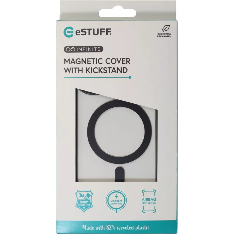 eSTUFF ES67141100 INFINITE HELSINKI magnetinis dėklas su stovu, skirtas iPhone 16, juodas