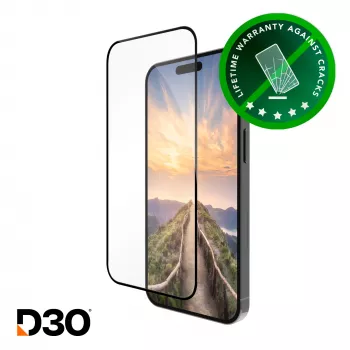 dbramante1928 eco-shield D3O apsauginis stiklas iPhone 16 ProMax – juodas kraštas
