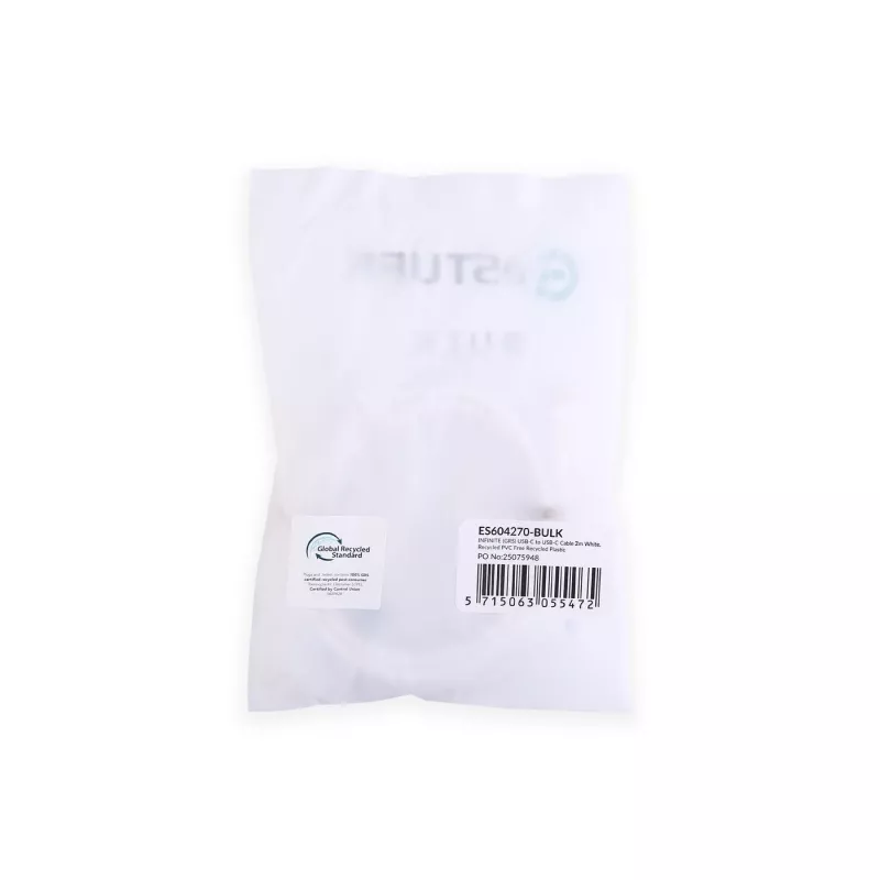 eSTUFF INFINITE ES604270-BULK USB-C į USB jungiamasis laidas, USB 2.0, 2 m, Power Delivery 60W, 100 % perdirbtas plastikas, baltas