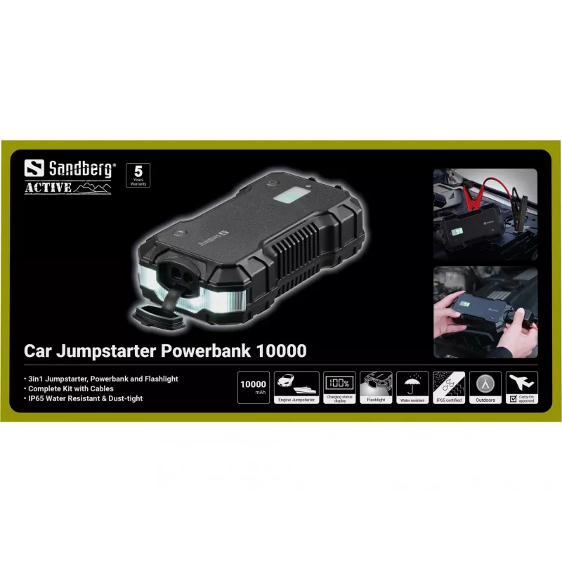 Automobilio užvedimo starteris Powerbank Sandberg 10000 mAh USB Type-A Type-C juodas