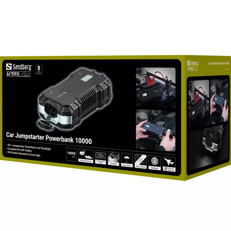 Automobilio užvedimo starteris Powerbank Sandberg 10000 mAh USB Type-A Type-C juodas