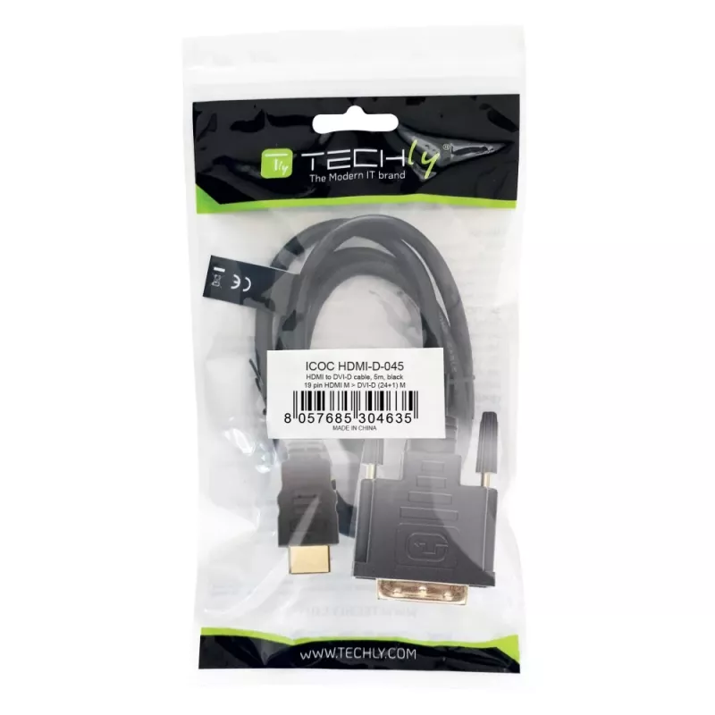 Techly ICOC-HDMI-D-045 5 m DVI-D – HDMI adapterio laidas, juodas