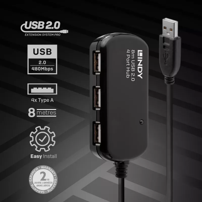 Lindy 8 m USB 2.0 aktyvus prailginimo Pro centras
