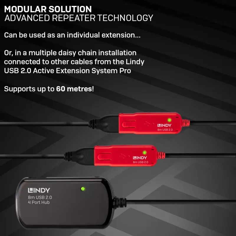 Lindy 8 m USB 2.0 aktyvus prailginimo Pro centras