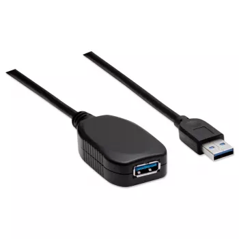 Manhattan USB-A į USB-A ilginamasis kabelis, 5 m, aktyvus, 5 Gbps (USB 3.2 Gen1), su stiprintuvu, juodas