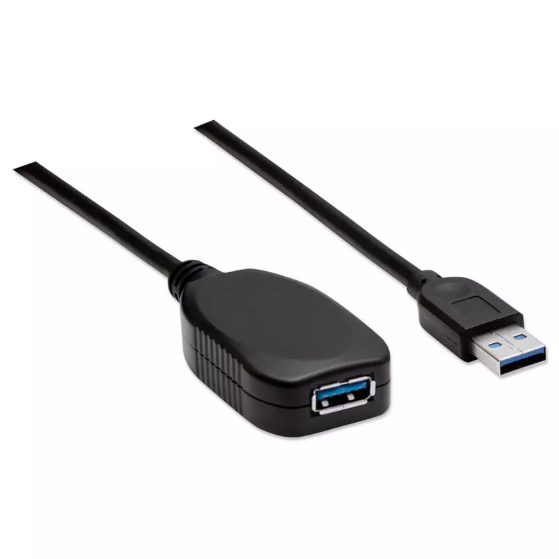 Manhattan USB-A į USB-A ilginamasis kabelis, 5 m, aktyvus, 5 Gbps (USB 3.2 Gen1), su stiprintuvu, juodas