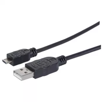 Manhattan USB-A į Micro-USB laidas, 1,8 m, vyriškas į vyrišką, juodas, 480 Mbps (USB 2.0), Hi-Speed USB, viso gyvenimo garantija