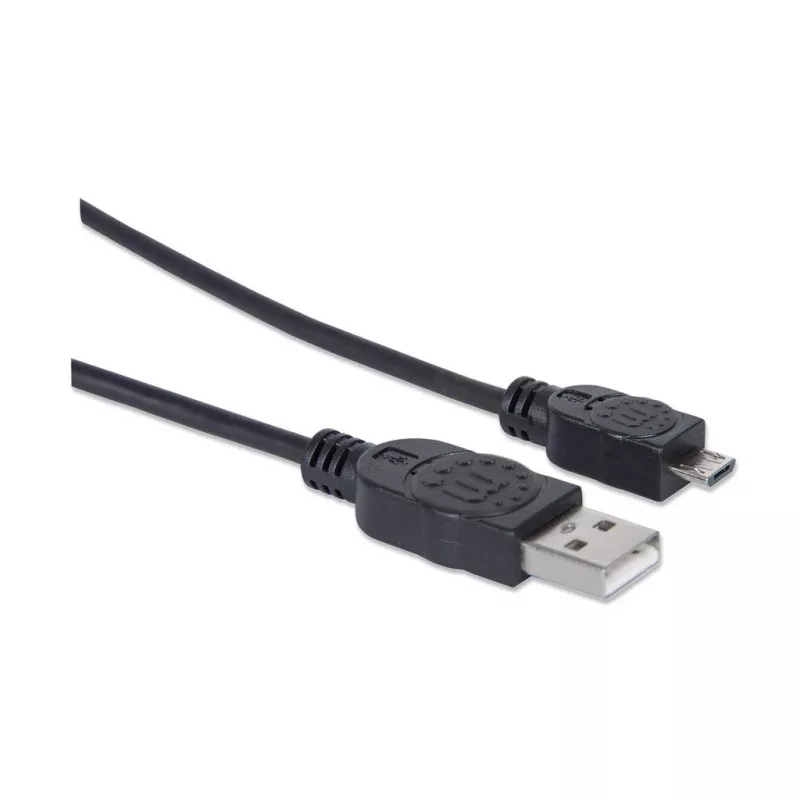 Manhattan USB-A į Micro-USB laidas, 1,8 m, vyriškas į vyrišką, juodas, 480 Mbps (USB 2.0), Hi-Speed USB, viso gyvenimo garantija